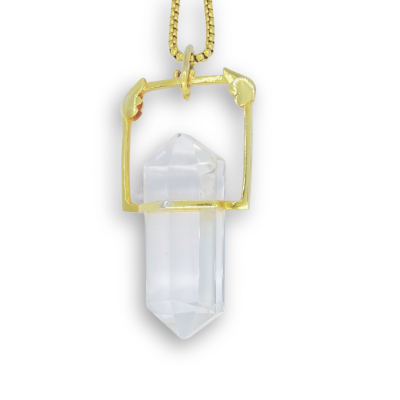 Double terminated rock crystal gold transmission pendant
