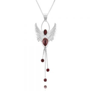 Silver Angel Necklace - Garnet