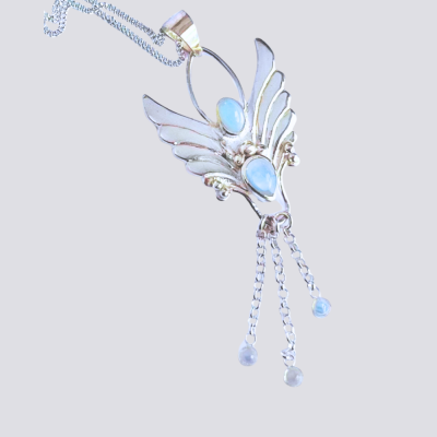 guardian angel necklace in moonstone and 925 sterling silver with chain included