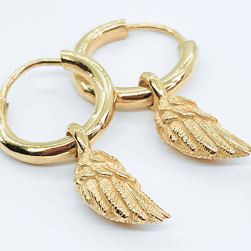 gold Hoops Angel Wings Earrings
