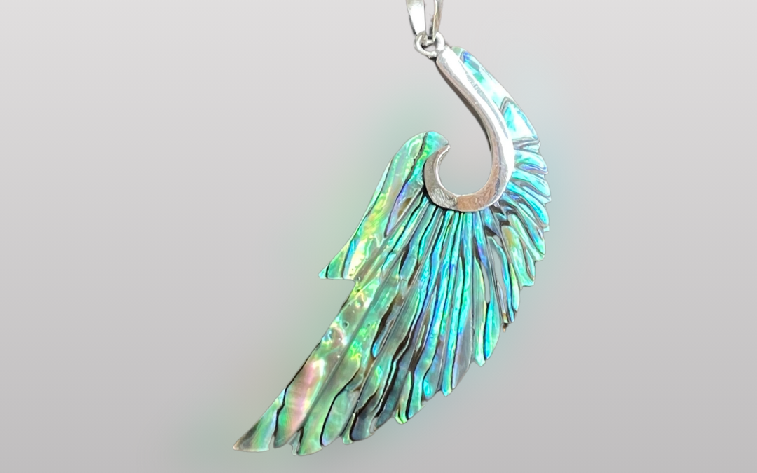 Angel Wing Pendant and Chain in Paua Shell & Sterling Silver.