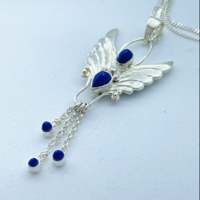 18" chain included handmade exclusive design angel necklace 3 moving lapis lazuli crystals